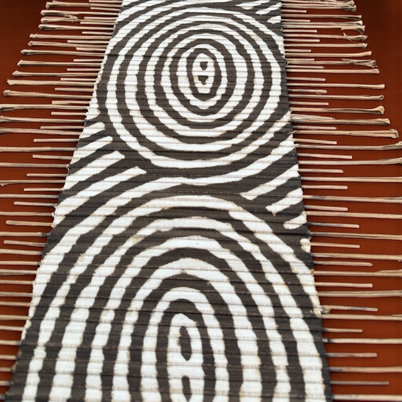 Handmade Mudcloth & Twig Table Runner – Concentric Circles (65” x 17”)