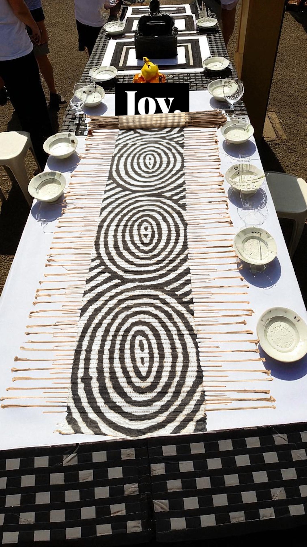 Handmade Mudcloth & Twig Table Runner – Concentric Circles (65” x 17”)