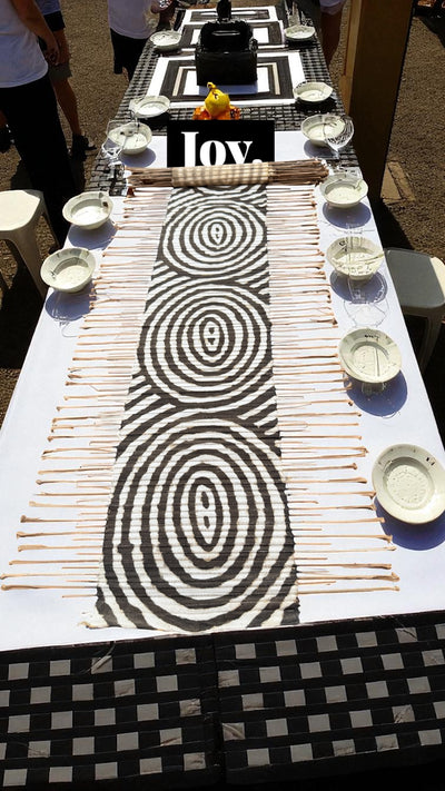 Handmade Mudcloth & Twig Table Runner – Concentric Circles (65” x 17”)