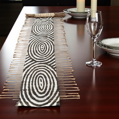 Handmade Mudcloth & Twig Table Runner – Concentric Circles (65” x 17”)