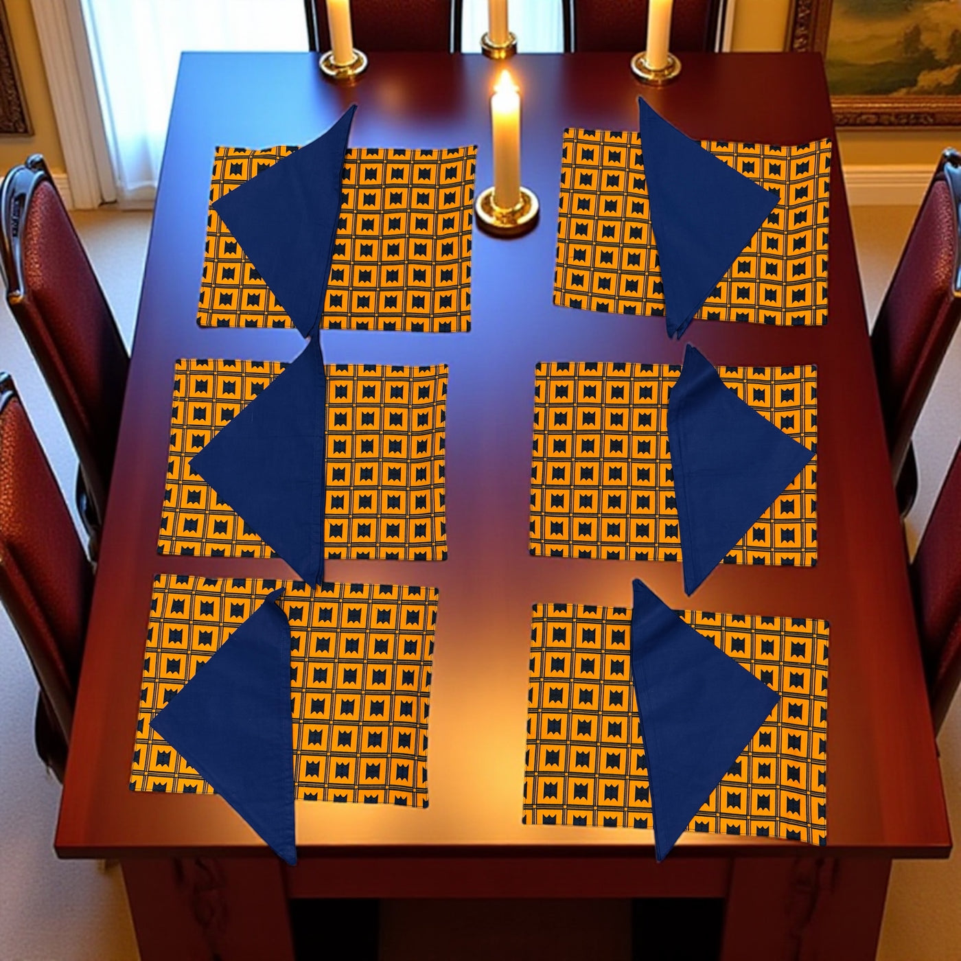 Vibrant Ankara Geometric Placemat & Napkin Set – Afrocentric Dining Décor (12 pcs)