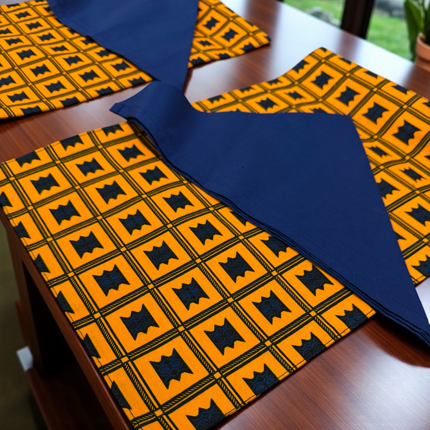 Vibrant Ankara Geometric Placemat & Napkin Set – Afrocentric Dining Décor (12 pcs)