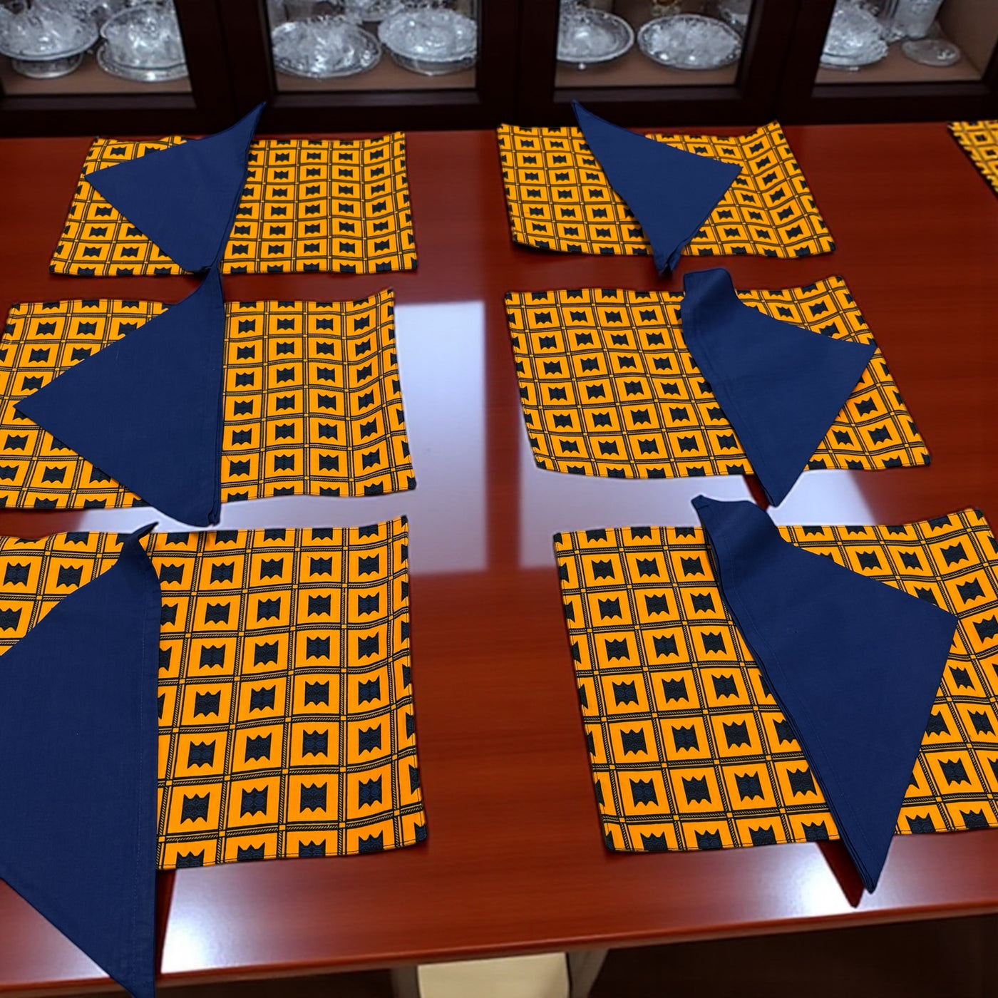 Vibrant Ankara Geometric Placemat & Napkin Set – Afrocentric Dining Décor (12 pcs)