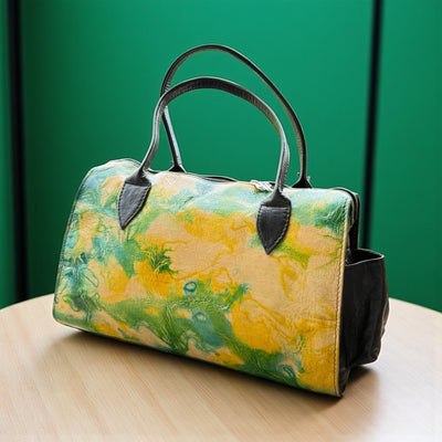 Emerald Marbled Leather Duffle – Lightweight Small Handbag (9” x 11” x 5”)