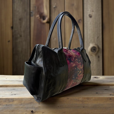 Midnight Bloom Leather Duffle – Handcrafted Small Handbag (9” x 11” x 5”)