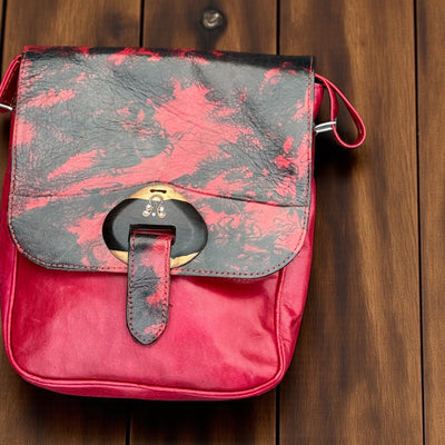 Red & Black Leather Crossbody Bag – Handmade 9x11