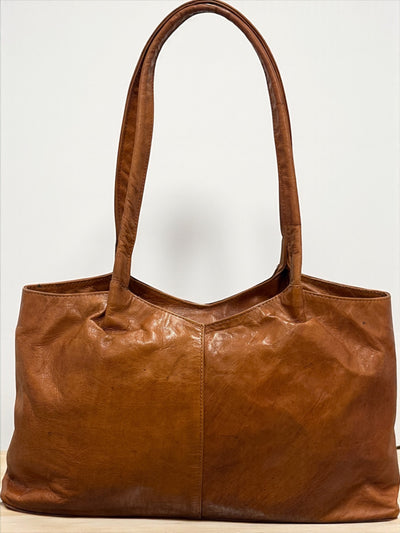 Vintage Cognac Leather Tote – Handmade 9.5” x 16” x 3” with Dual Front Pockets