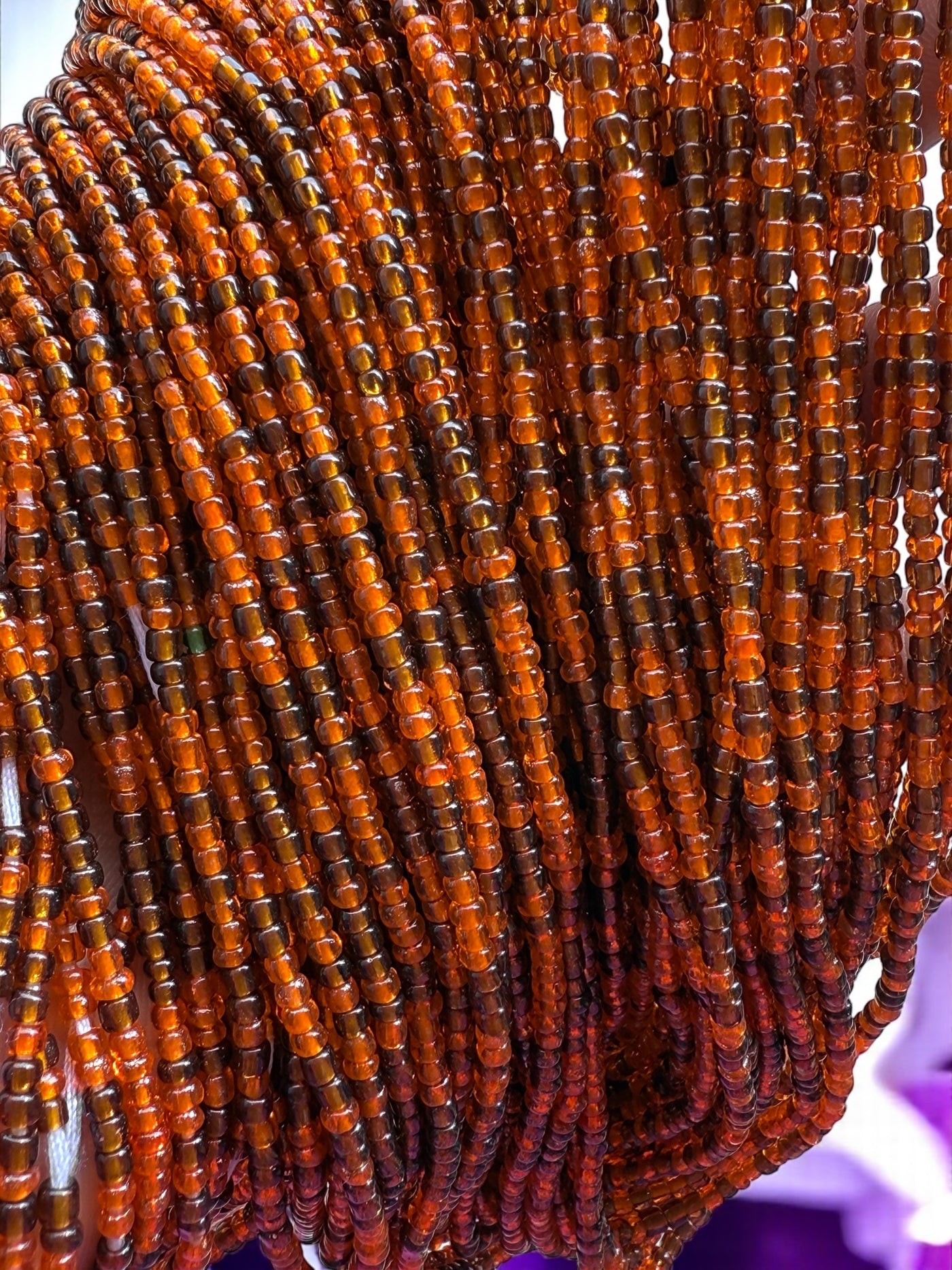 Saramani “Amber Flame” Waist Beads – Deep Amber Brown | 44” Handmade Tie-On