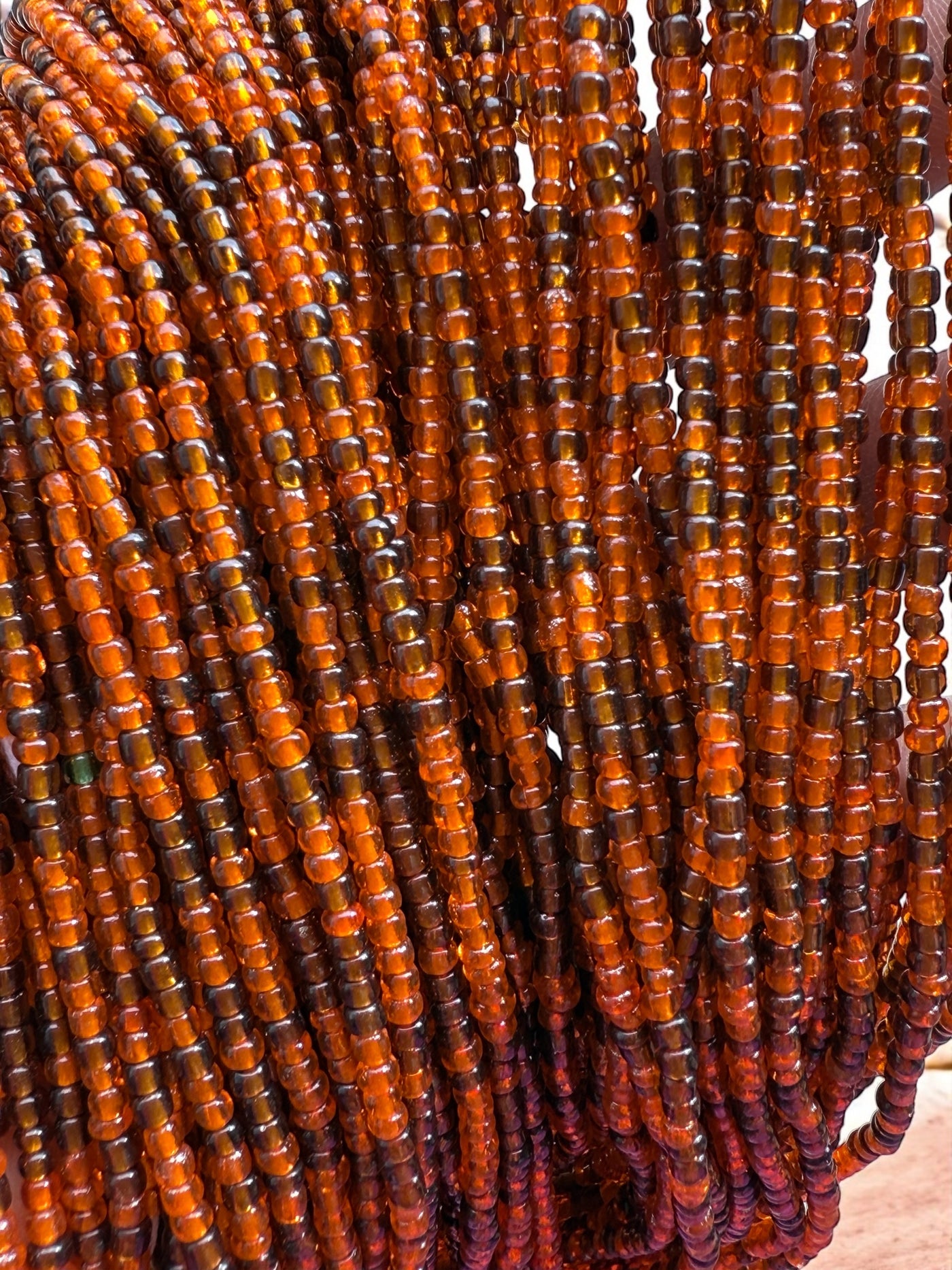 Saramani “Amber Flame” Waist Beads – Deep Amber Brown | 44” Handmade Tie-On