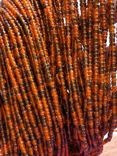 Saramani “Amber Flame” Waist Beads – Deep Amber Brown | 44” Handmade Tie-On