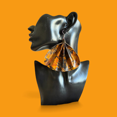 Saramani Sunburst Leather Fan Earrings – Handmade from Recycled Leather, Burkina Faso