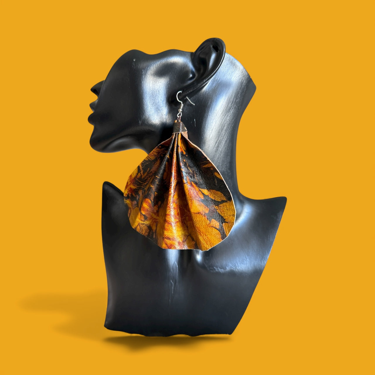 Saramani Sunburst Leather Fan Earrings – Handmade from Recycled Leather, Burkina Faso