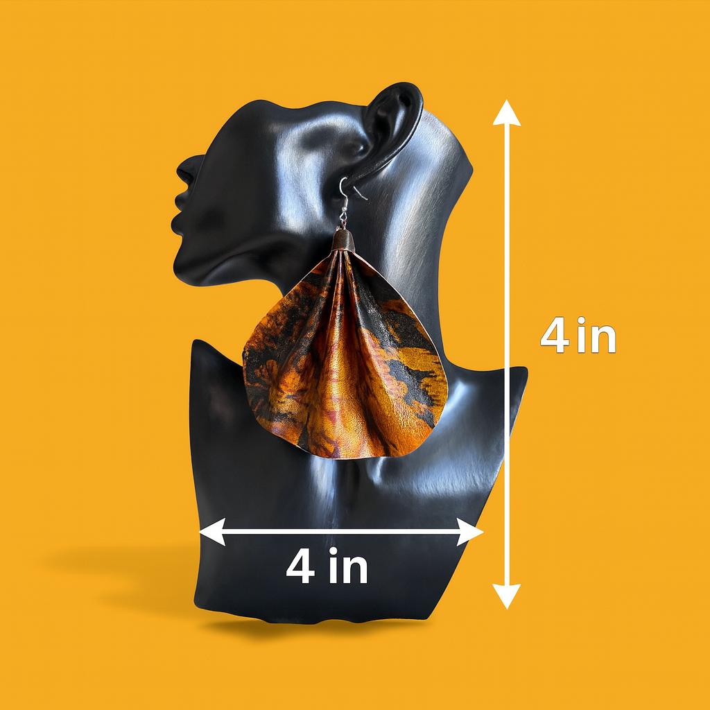 Saramani Sunburst Leather Fan Earrings – Handmade from Recycled Leather, Burkina Faso