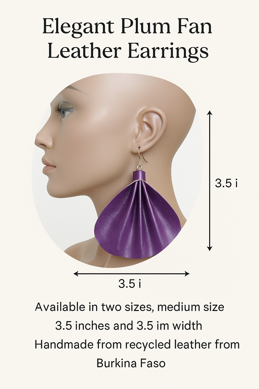 Saramani Royal Plum Leather Fan Earrings – Handmade from Recycled Leather, Burkina Faso