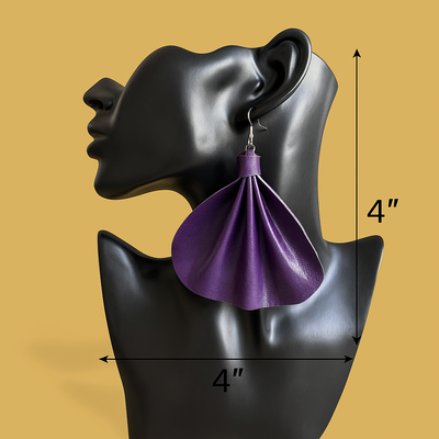Saramani Royal Plum Leather Fan Earrings – Handmade from Recycled Leather, Burkina Faso