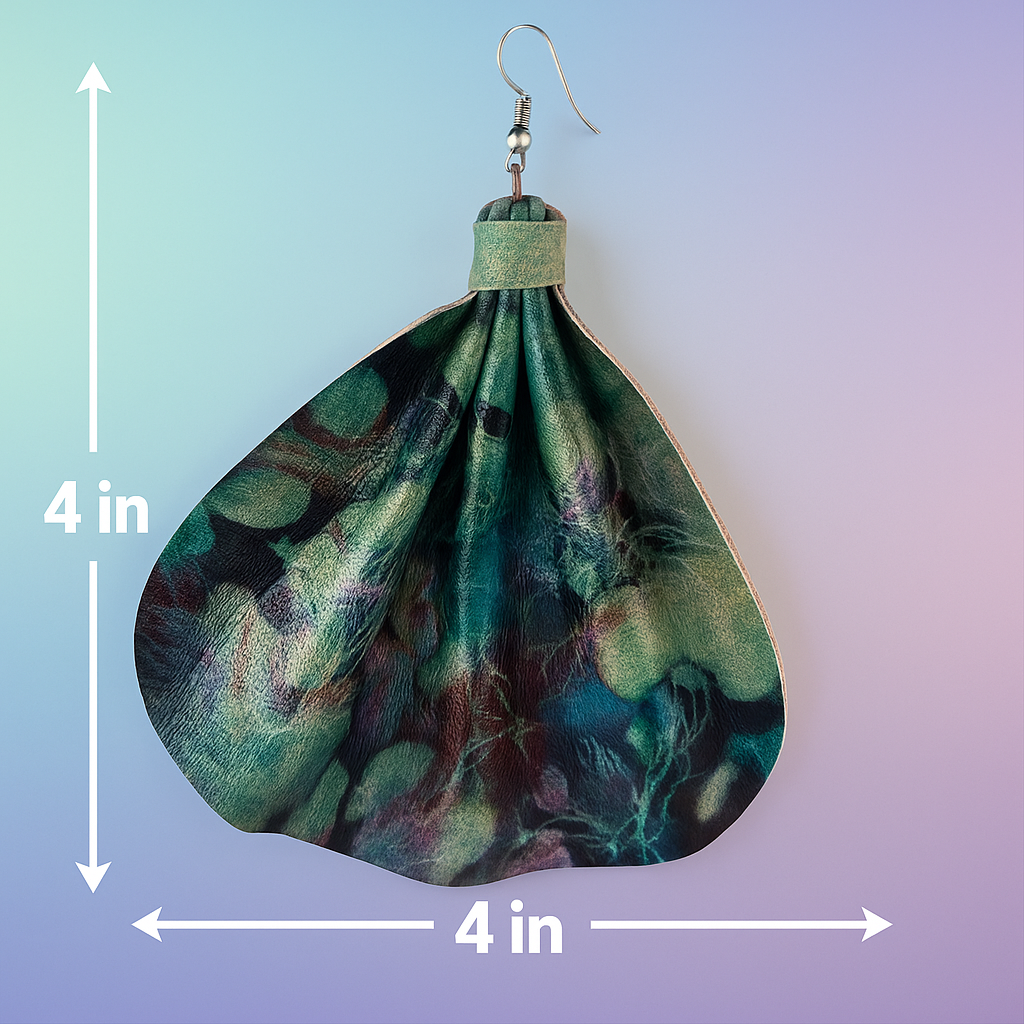 Saramani Ocean Bloom Leather Fan Earrings – Handmade from Recycled Leather, Burkina Faso