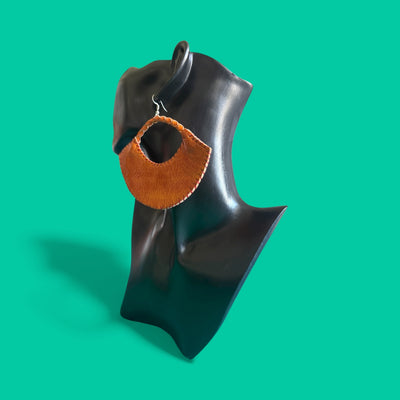 Sanaa Half-Moon Leather Earrings – Handcrafted Orange African Art Design