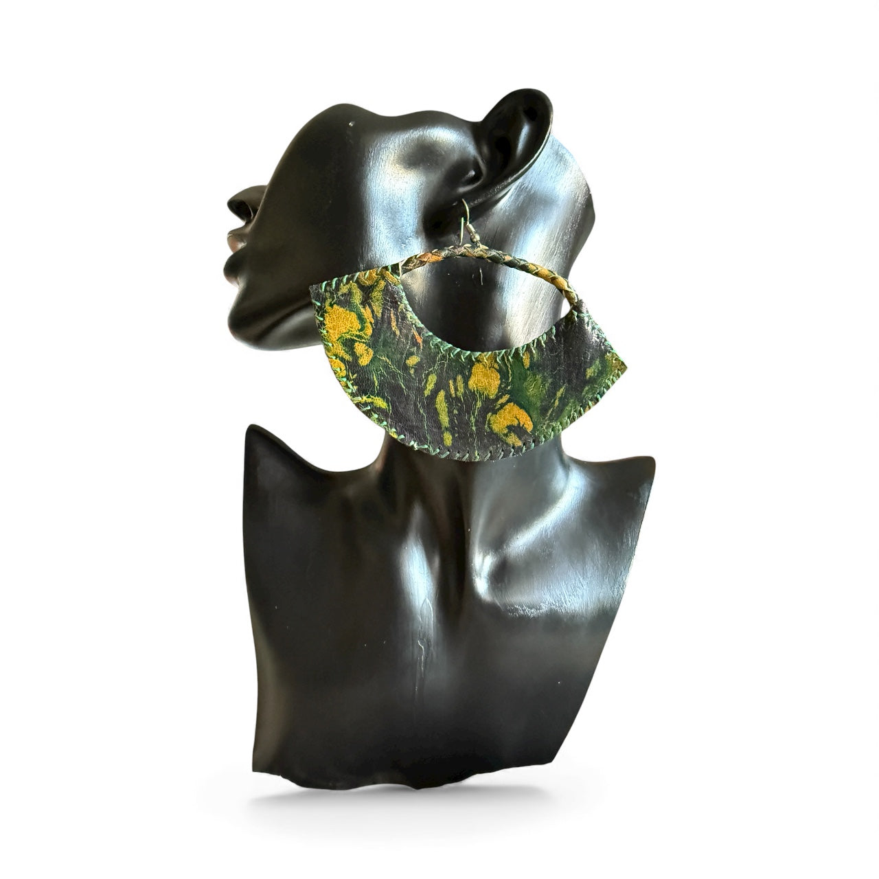 Sanaa Tie-Dye Green Leather Earrings