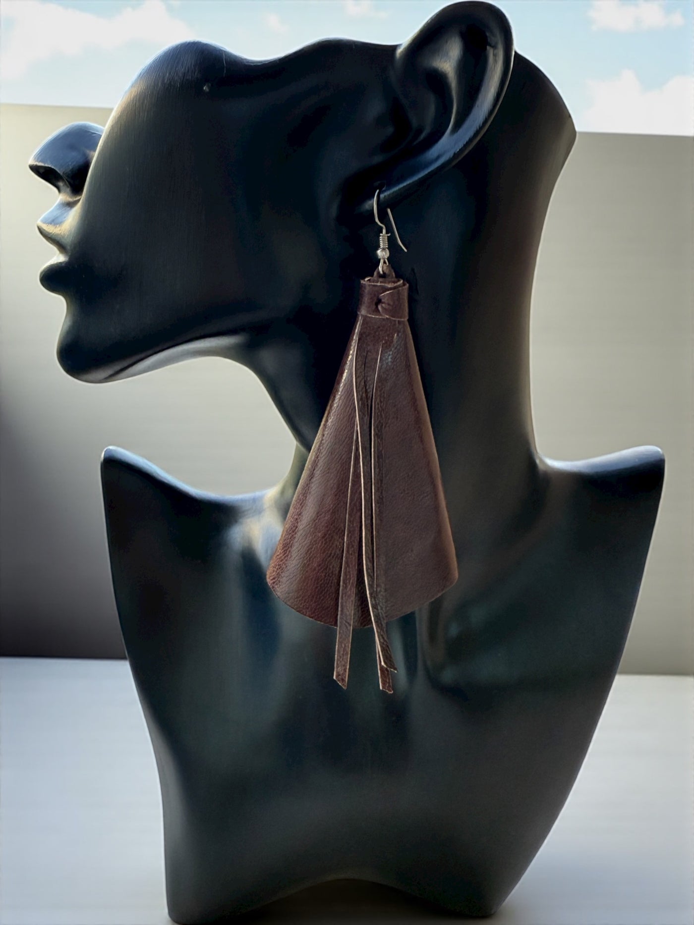 Saramani Bandi Leather Fringe Earrings – Handmade in Burkina Faso (Chocolate Brown)
