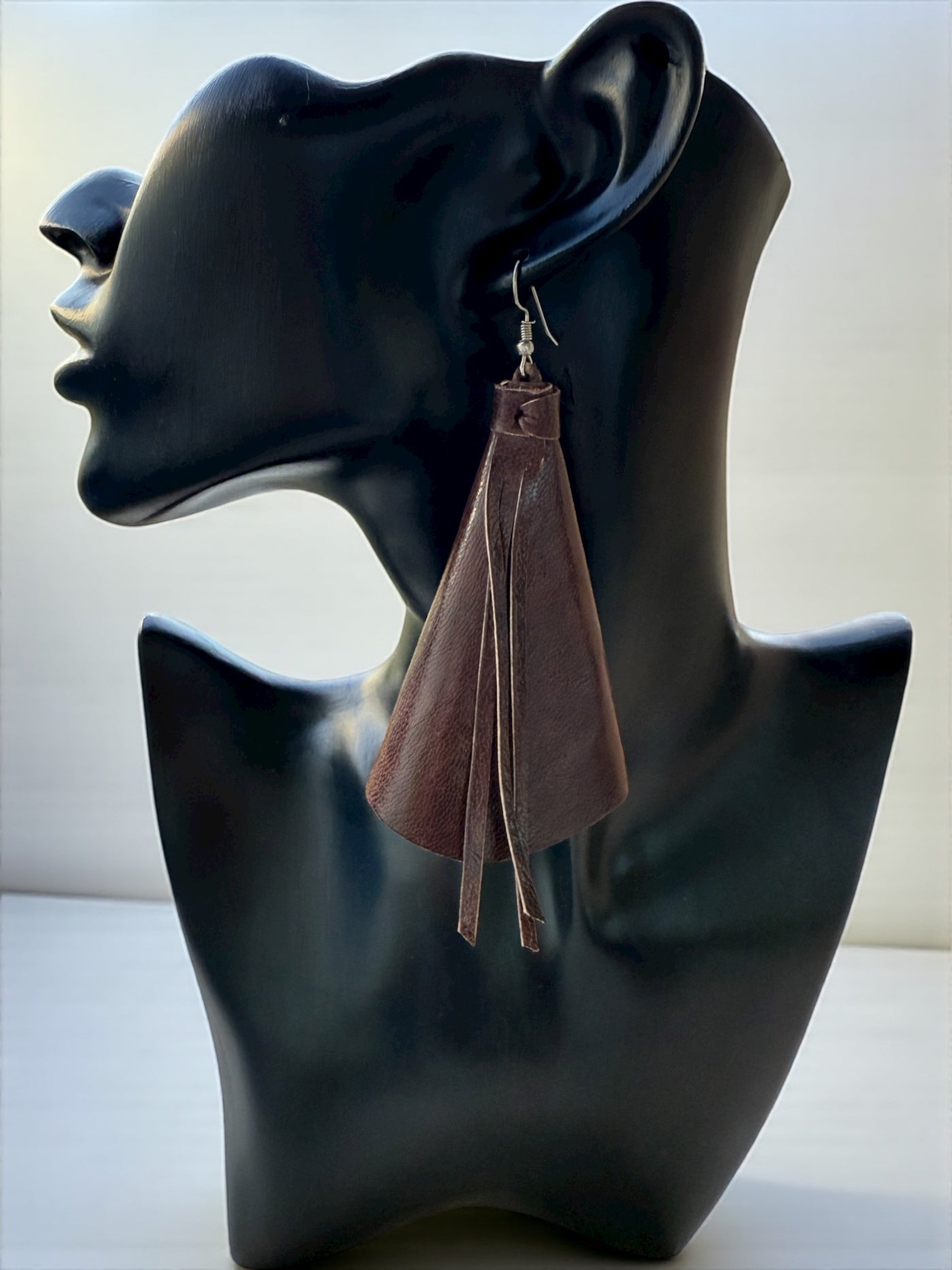 Saramani Bandi Leather Fringe Earrings – Handmade in Burkina Faso (Chocolate Brown)