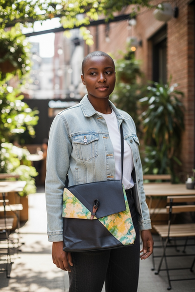 Desert Bloom Leather Crossbody – Handmade Art Bag from Mali