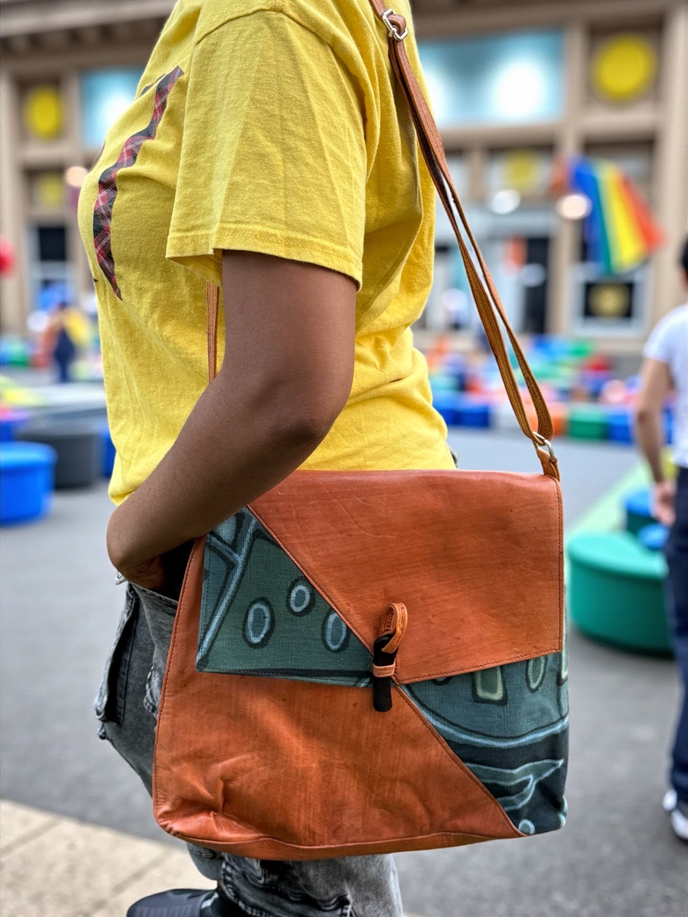 Indigo Bloom Leather Crossbody – Handmade Art Bag from Mali