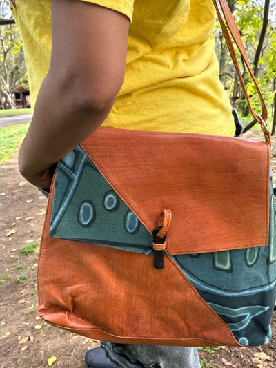 Indigo Bloom Leather Crossbody – Handmade Art Bag from Mali