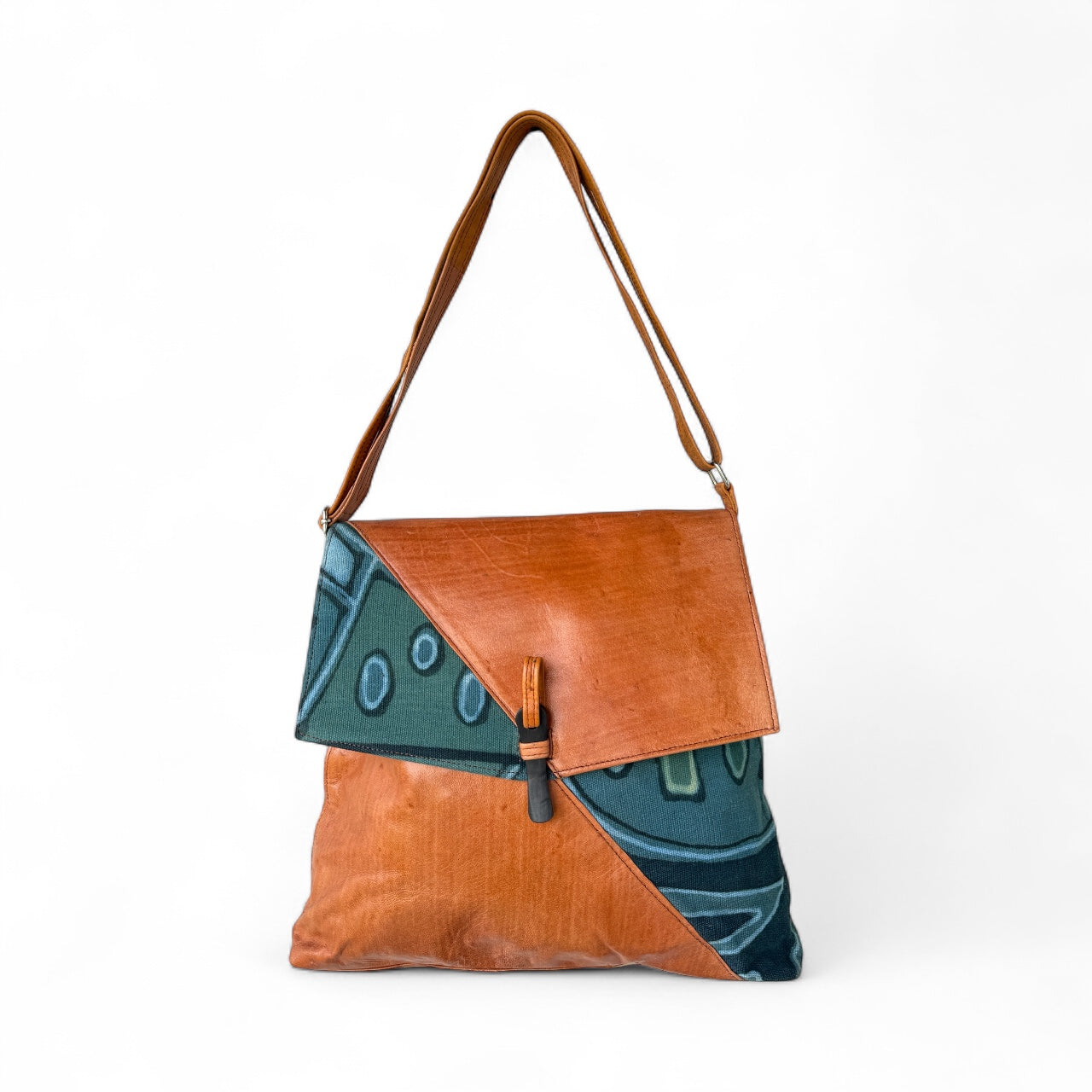 Indigo Bloom Leather Crossbody – Handmade Art Bag from Mali