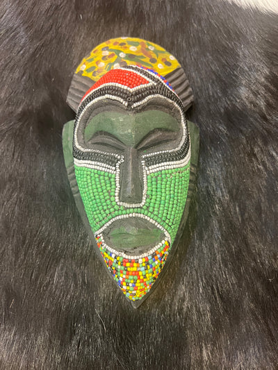 Mini Ghana Mask - Handcrafted Wood and Seed Beads - 9"x6"