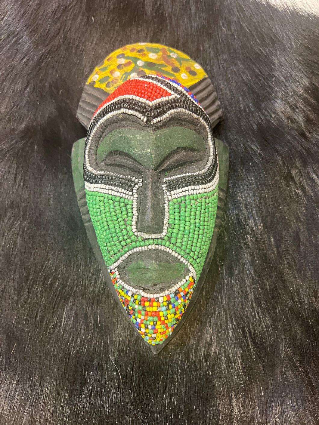Mini Ghana Mask - Handcrafted Wood and Seed Beads - 9