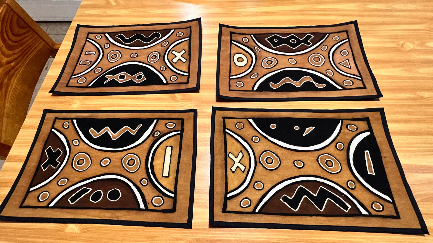 "Eco-Friendly Malian Mudcloth Placemat Set - Crafted by Hand" (Wholesale)