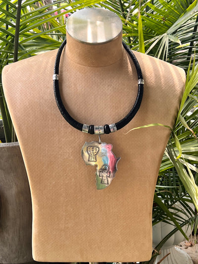 Africa Pendant Leather Necklace (Wholesale)