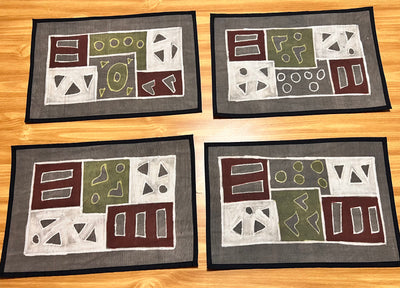 "Organic Cotton Malian Mudcloth Placemats - Hand Dyed and Crafted"