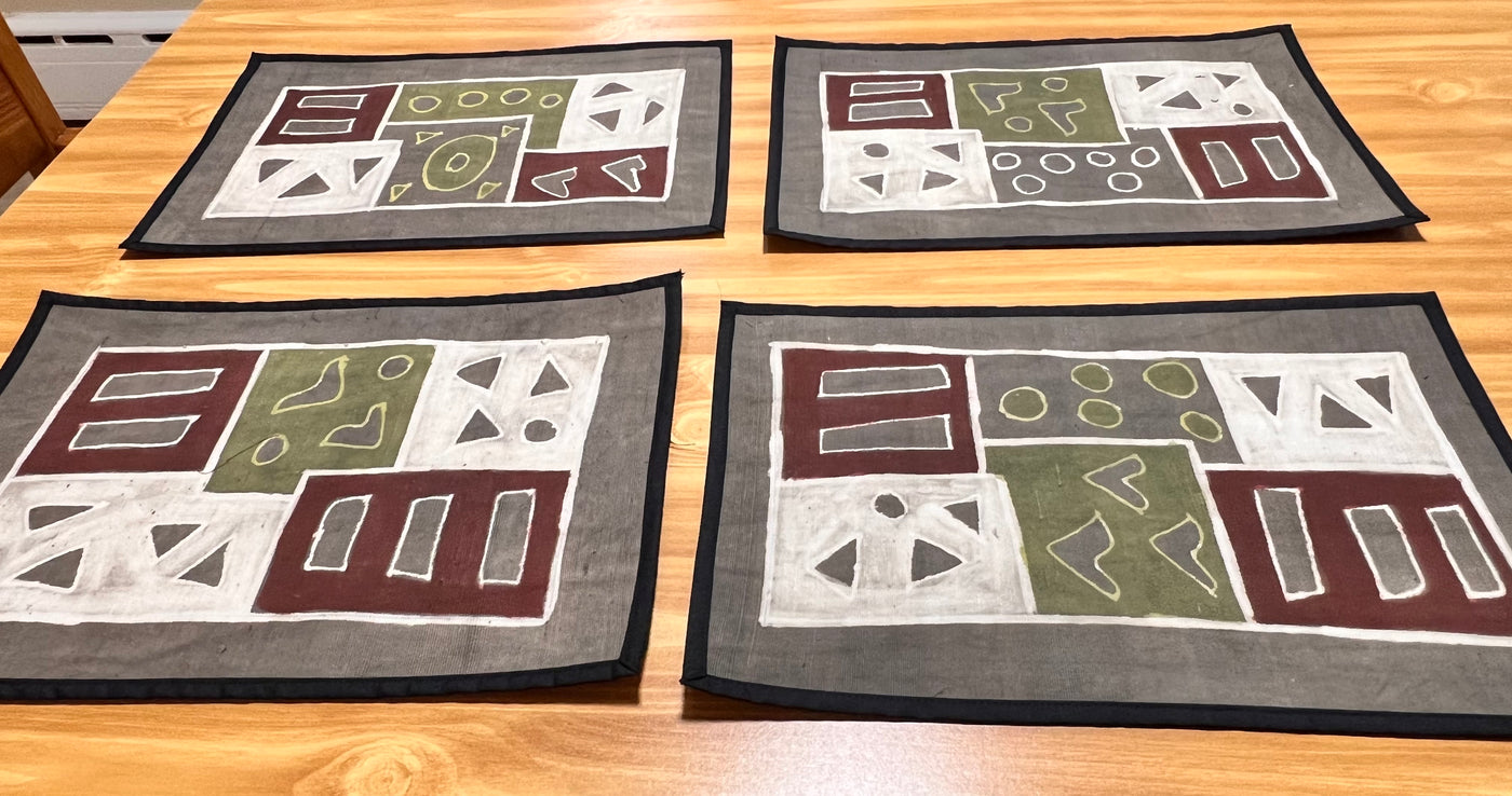 "Organic Cotton Malian Mudcloth Placemats - Hand Dyed and Crafted"