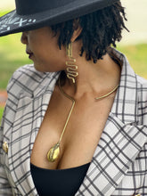 Load image into Gallery viewer, Handmade Minimalist Brass Shocker with Brass Cowries Shell Pendant
