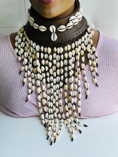 African Handcrafted Cowrie Shells & Leather Choker with Adjustable Buttons (Wholesale)
