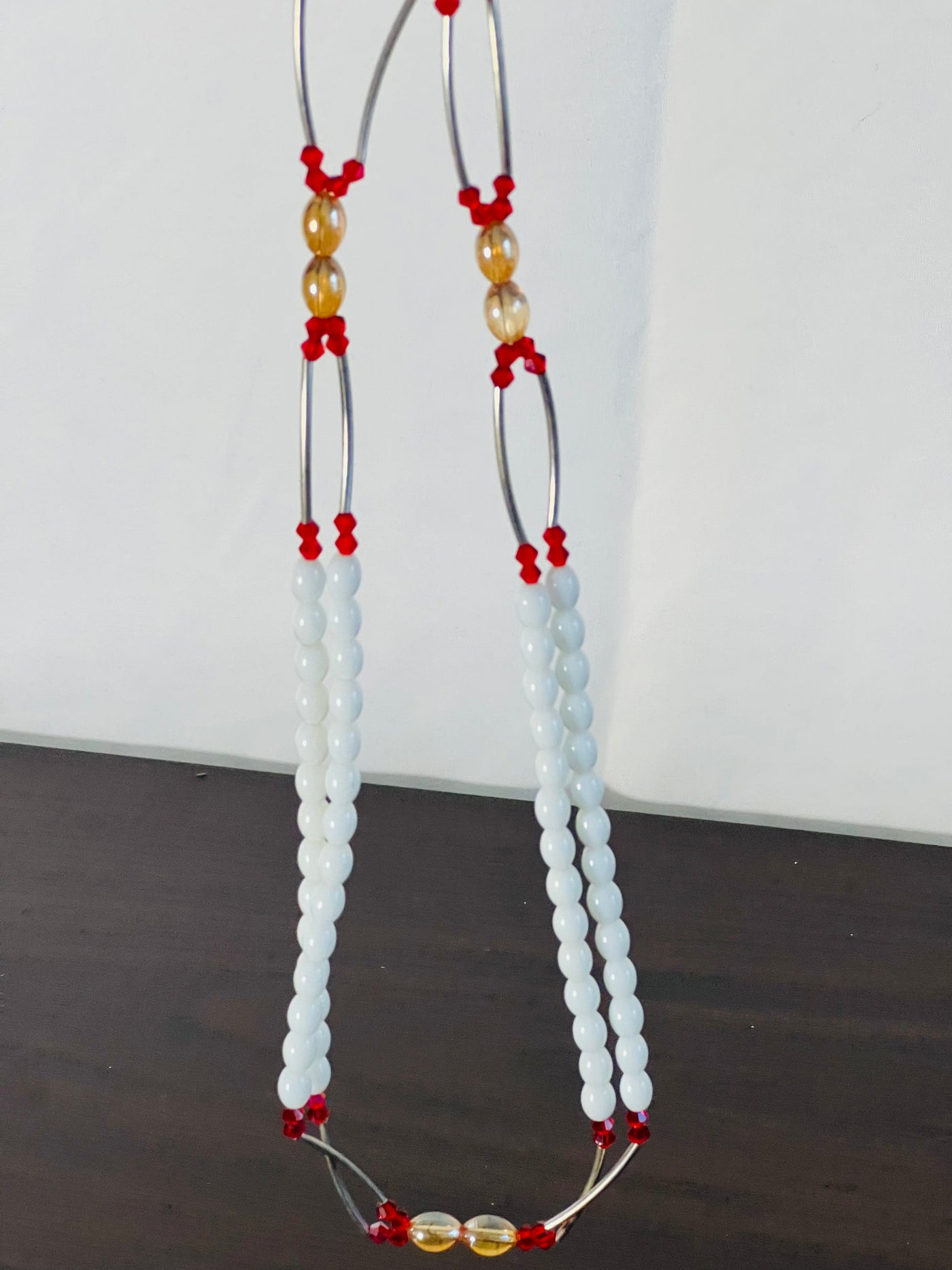 White Red Stretchable Double Strands Waistbeads (Wholesale)