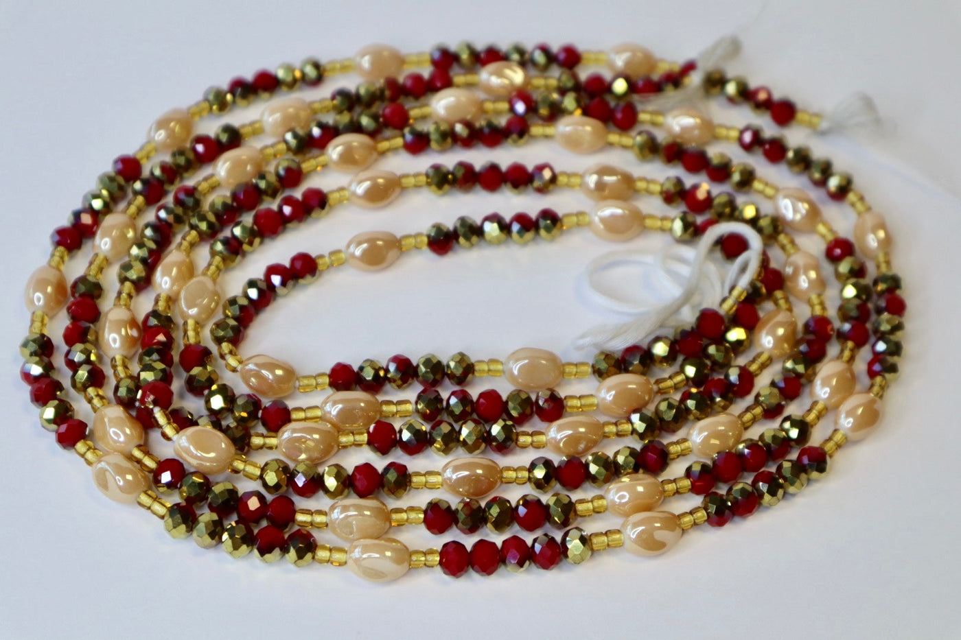 Red and Gold Single Strand Authentic Ghanaian Red Gold Crystals Waistbeads (Wholesale)