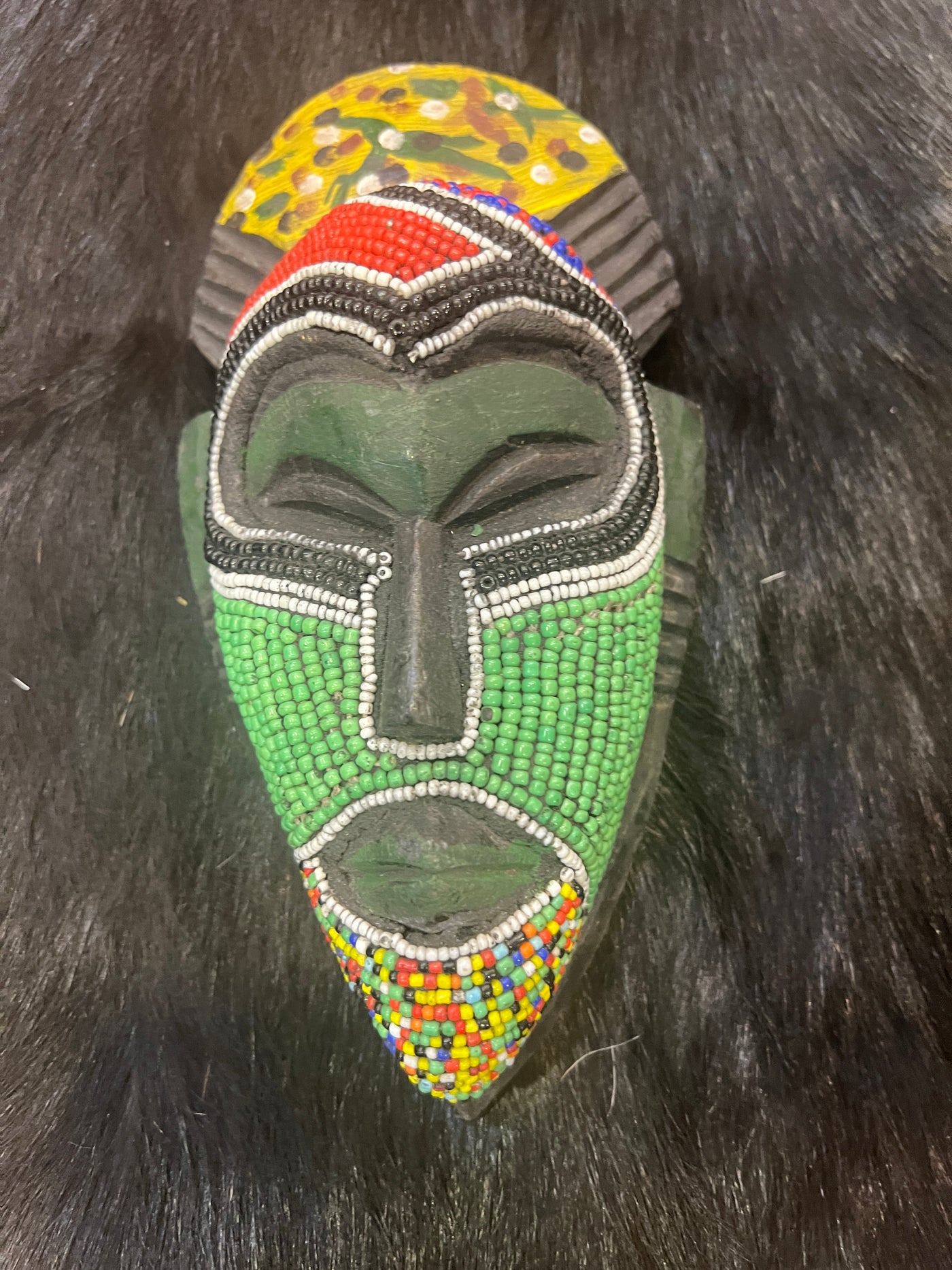 Mini Ghana Mask - Handcrafted Wood and Seed Beads - 9"x6"