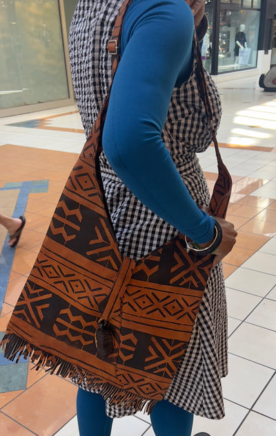 Handmade Mali Mudcloth Leather Crossbody Shoulder Bag