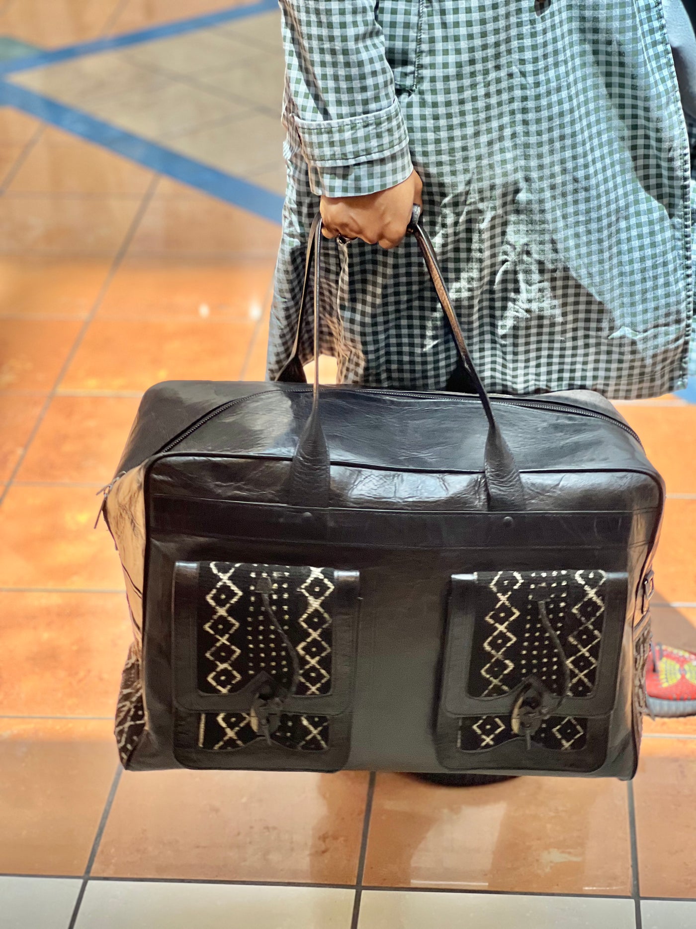 Authentic Handmade Malian Leather & Mudcloth Travel Bag