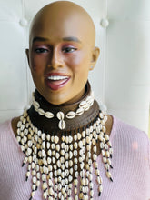 Load image into Gallery viewer, African Handcrafted Cowrie Shells &amp; Leather Choker with Adjustable Buttons
