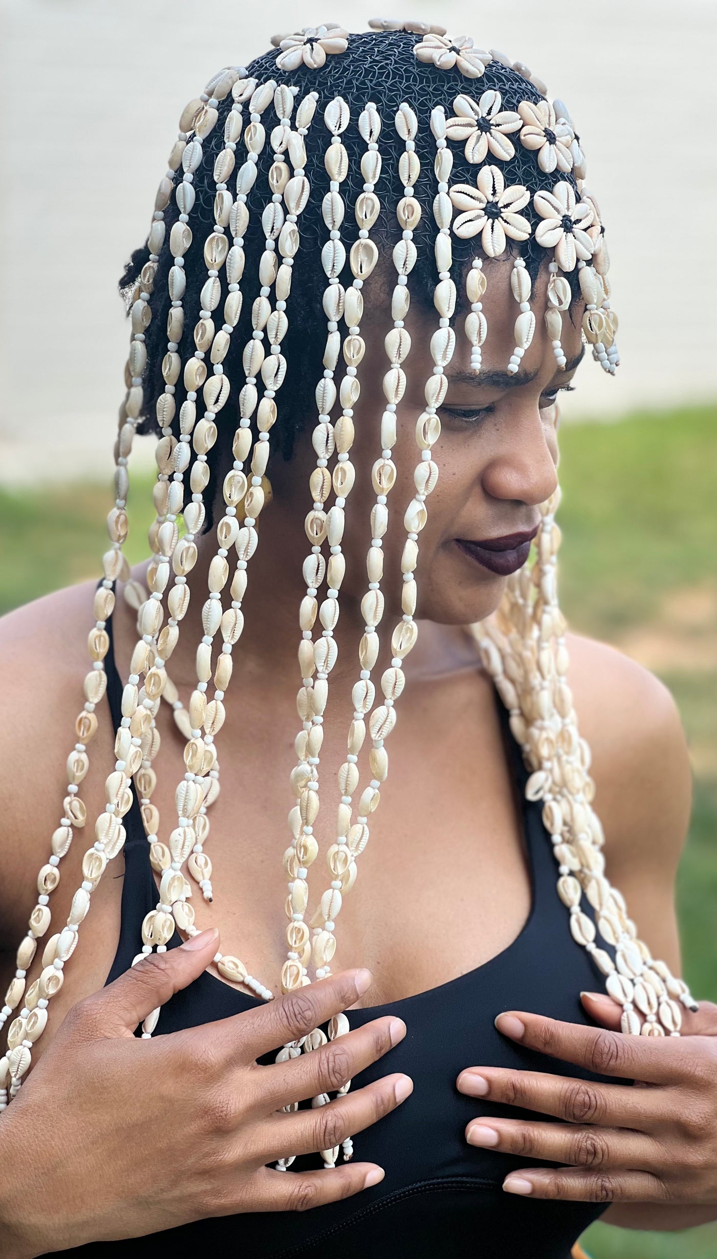 "Regal Reverie: Handmade Cleopatra-Inspired Cowrie Shells Head Piece - Embody African Royalty from Mali"