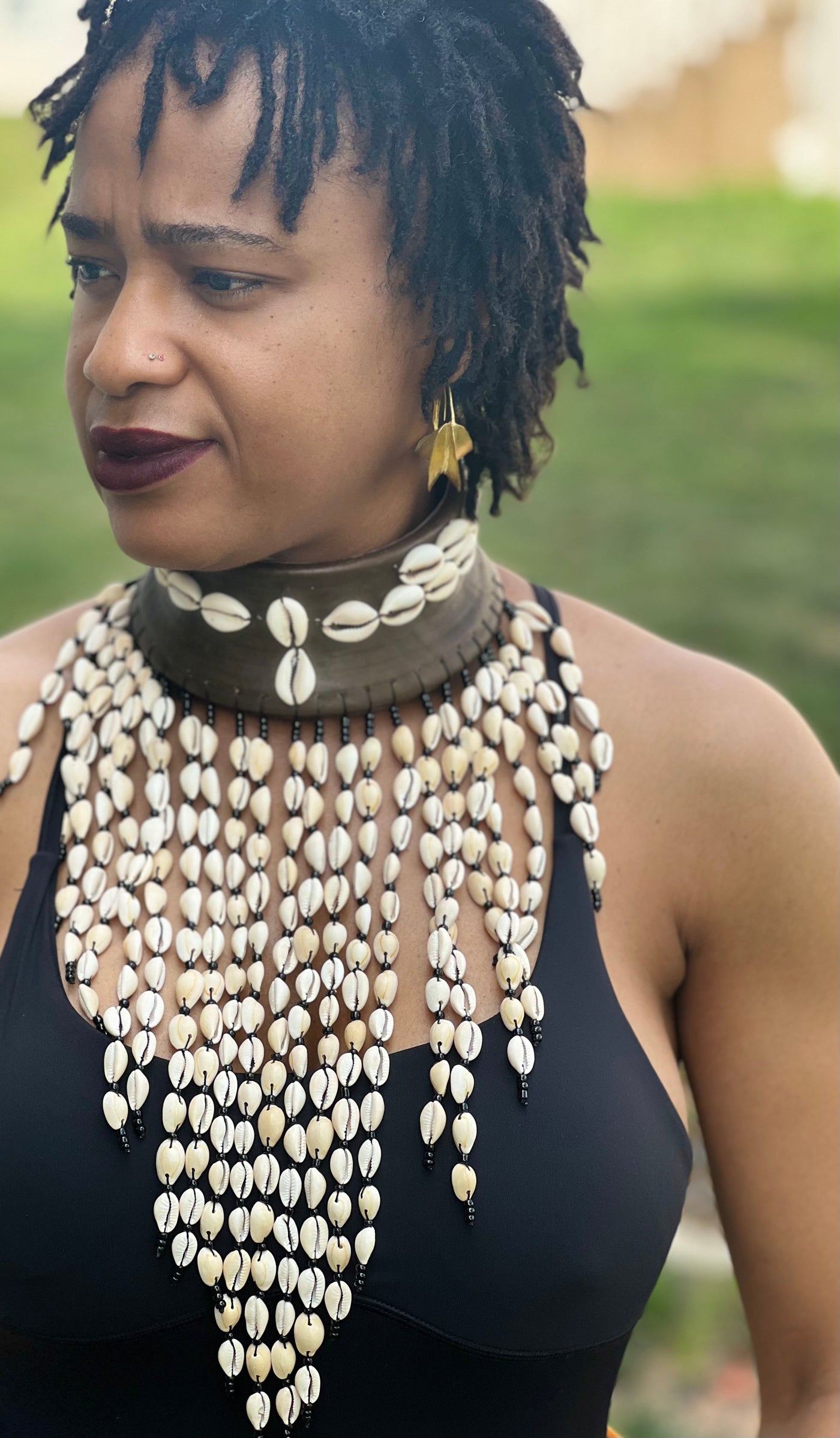 African Handcrafted Cowrie Shells & Leather Choker with Adjustable Buttons (Wholesale)