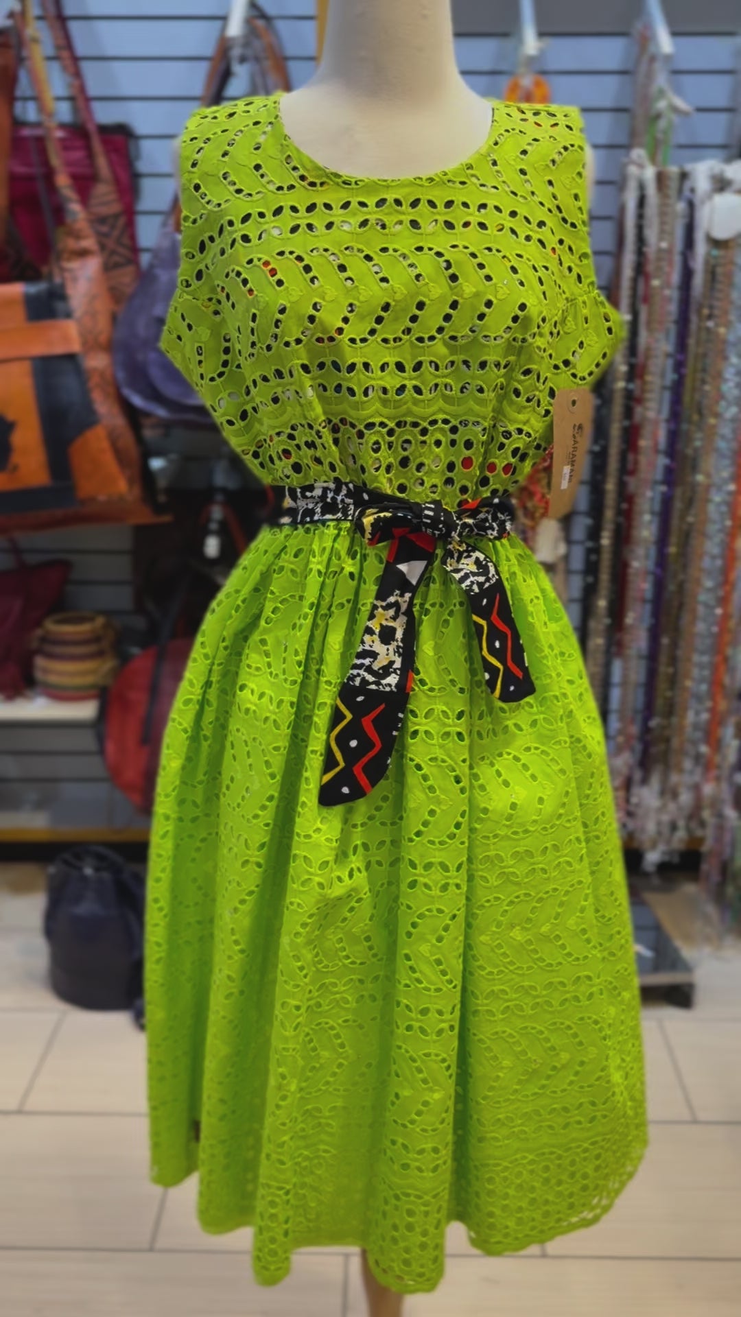 Lime African Cotton Lace Dress Medium
