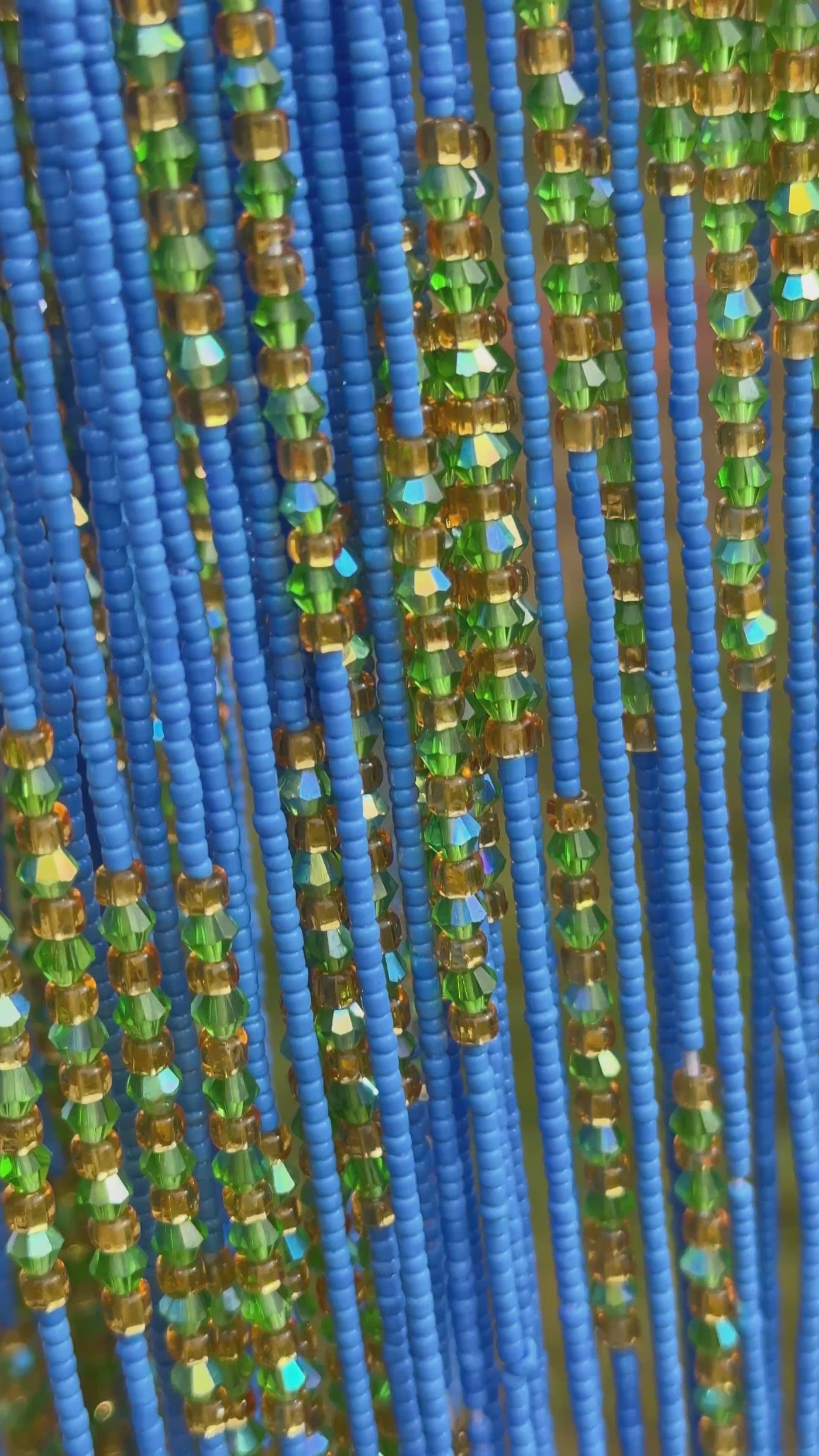Saramani “Ocean Harmony” Waist Beads – Blue, Green & Gold | 44” Handmade Tie-On