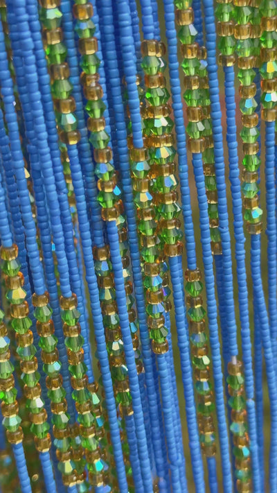 Saramani “Ocean Harmony” Waist Beads – Blue, Green & Gold | 44” Handmade Tie-On