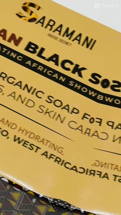 African Black Soap with Exfoliating African Shower Net – Natural Organic Soap for Acne, Scars, and Skin Care – Deep Cleansing and Hydrating, Handmade in West Africa – 1 lb (16oz)