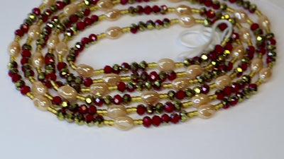 Red and Gold Single Strand Authentic Ghanaian Crystals Waistbeads