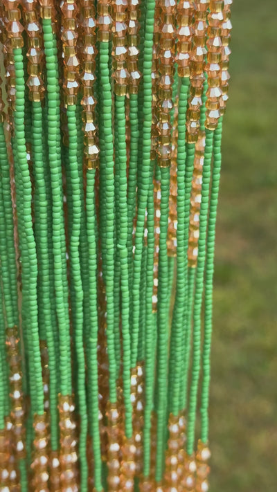 Saramani “Emerald Glow” Waist Beads – Green & Gold | 44” Handmade Tie-O